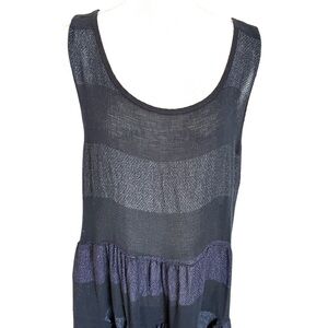 Gigi Moda Subtlety Striped Loose Weave Black Linen Sleeveless Dress